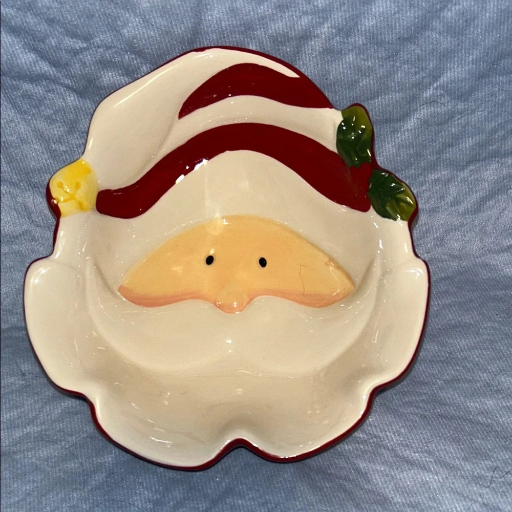 Santa Face Earthenware Christmas Candy Dish Bowl Nuts Snacks Holiday